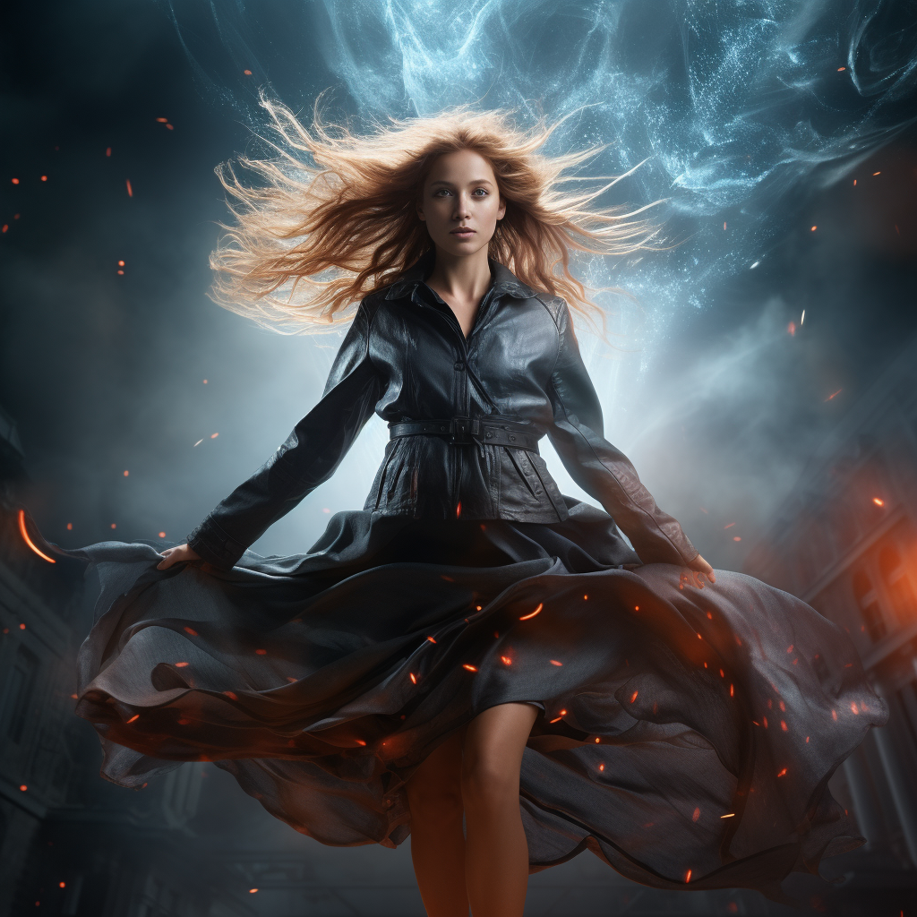 Midjourney prompt: A fashion girl, posing like a model , flying hair,... - Midjourney