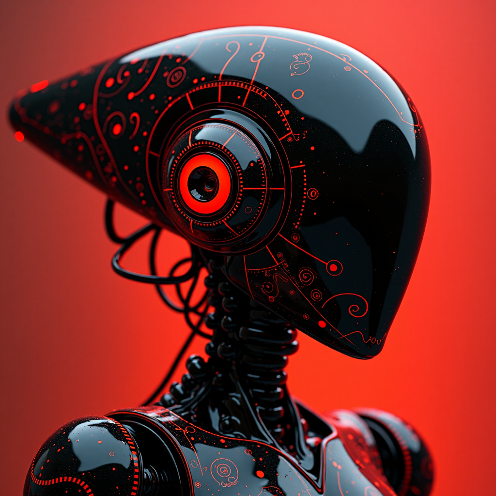 AI generated: FLUX prompt: a robot designed by Jackson Pollock (black with re... (FLUX - Concept Art)
