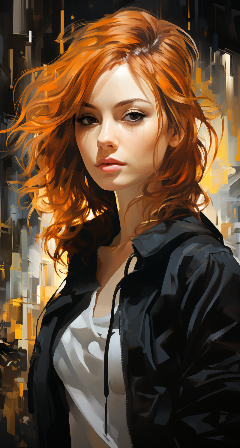 AI generated: Midjourney prompt: a female with red hair in a painting, in the style... (Midjourney - Portraits)