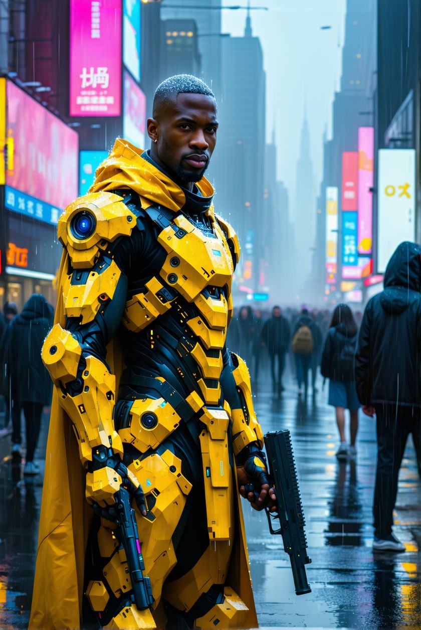 AI generated: Stable Diffusion prompt: A bald African American man in a futuristic yellow... (Stable Diffusion - Portraits)