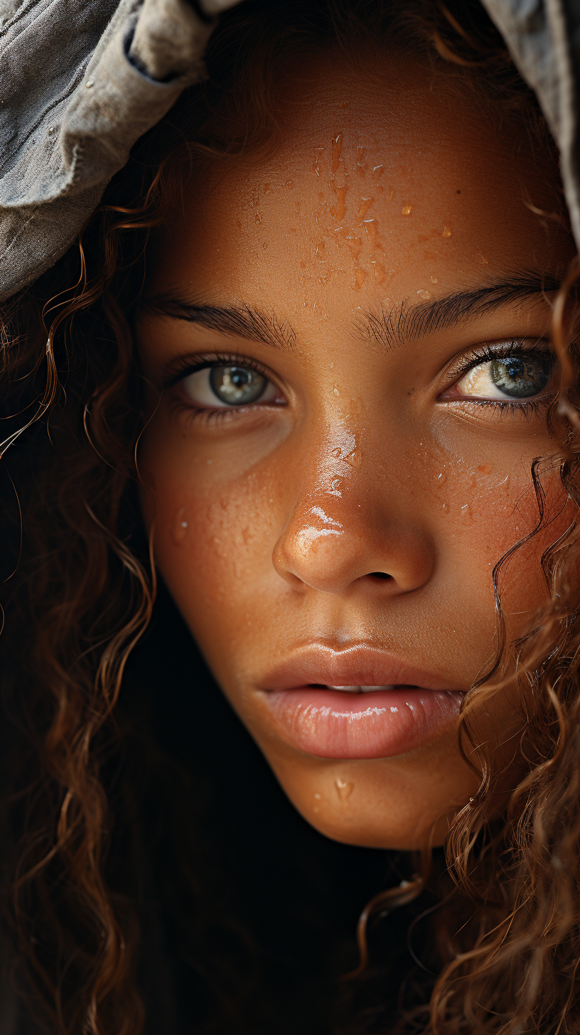 AI generated: Midjourney prompt: a close up of a woman with freckles on her face, a... (Midjourney - Portraits)