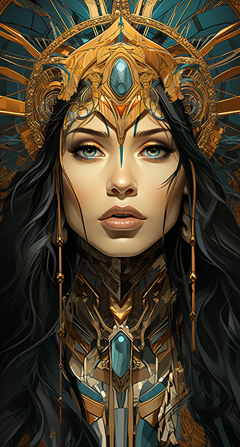 Midjourney prompt: art deco illustration of native american beautiful... - Midjourney
