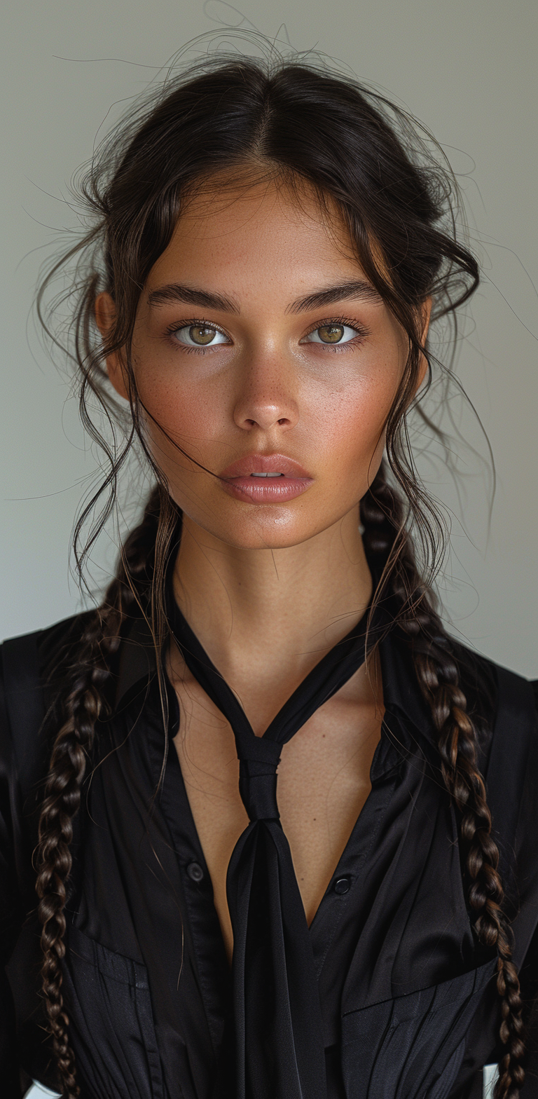 Midjourney prompt: A hyper realistic fashion portrait of an androgyno... - Midjourney