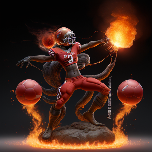 صورة مولدة بالذكاء الاصطناعي: DreamShaper prompt: americanfootballist with flaming balls::3 prokaryo... (نموذج DreamShaper - تصوير فوتوغرافي)