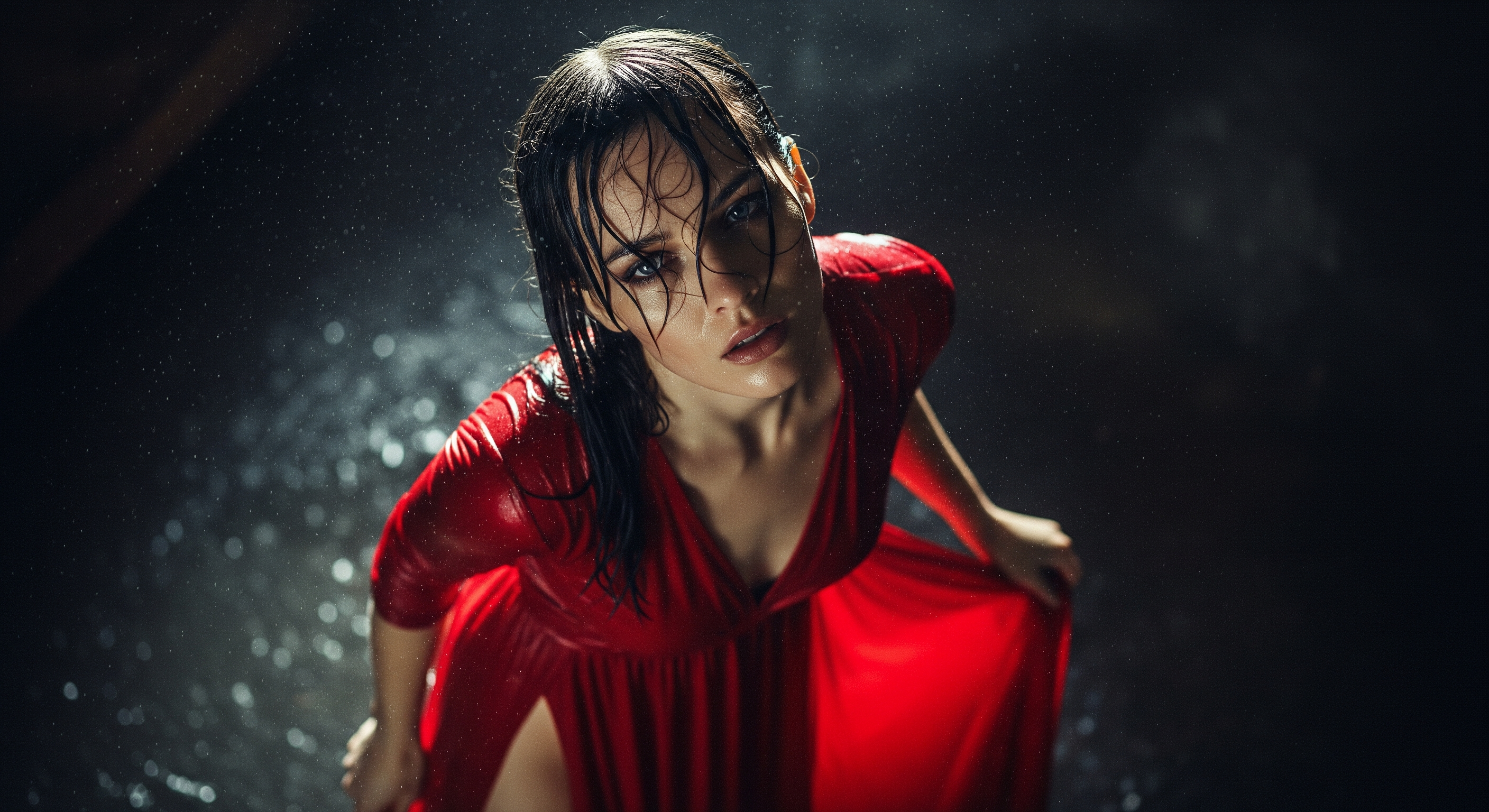 Imagen prompt: cinematic fashion editorial of a woman in a wet re... - Imagen