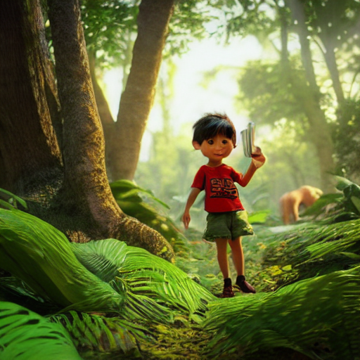 Stable Diffusion prompt: Pixar style young jungle explore...