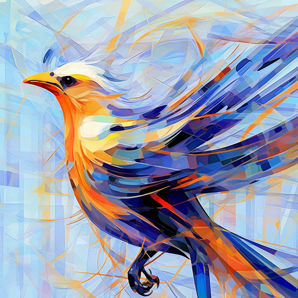AI generated: Midjourney prompt: Abstract illustration of a bird, attending an art ... (Midjourney - Portraits)