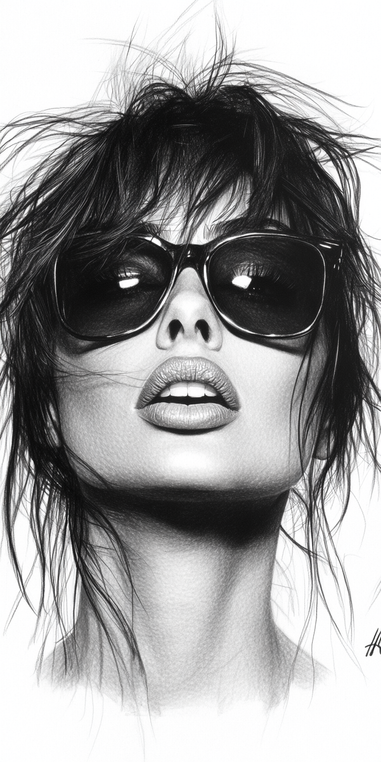 Midjourney prompt: Realistic black and white sketch of a beautiful Sp... - Midjourney