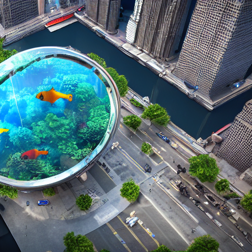 Stable Diffusion prompt: aerial view of a giant fish tank...