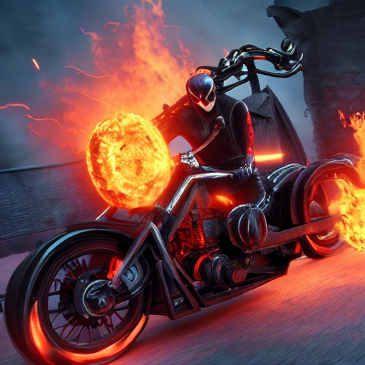 Stable Diffusion prompt: Racing Ghost rider in future, fi...