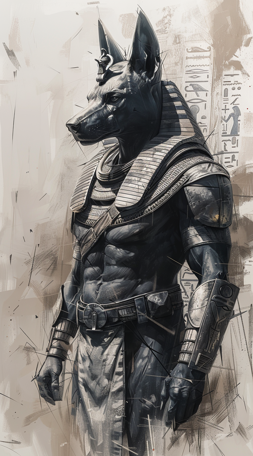Midjourney prompt: tattoo design sketch of Anubis in the style of Egy... - Midjourney