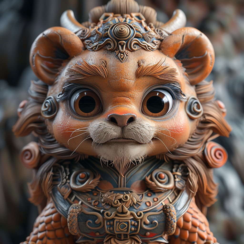 Midjourney prompt: child-like lion, in the style of chinese cultural ... - Midjourney