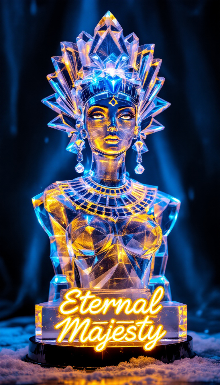 صورة مولدة بالذكاء الاصطناعي: FLUX prompt: Design a card featuring an ice sculpture of an Egy... (نموذج FLUX - فن مفاهيمي)