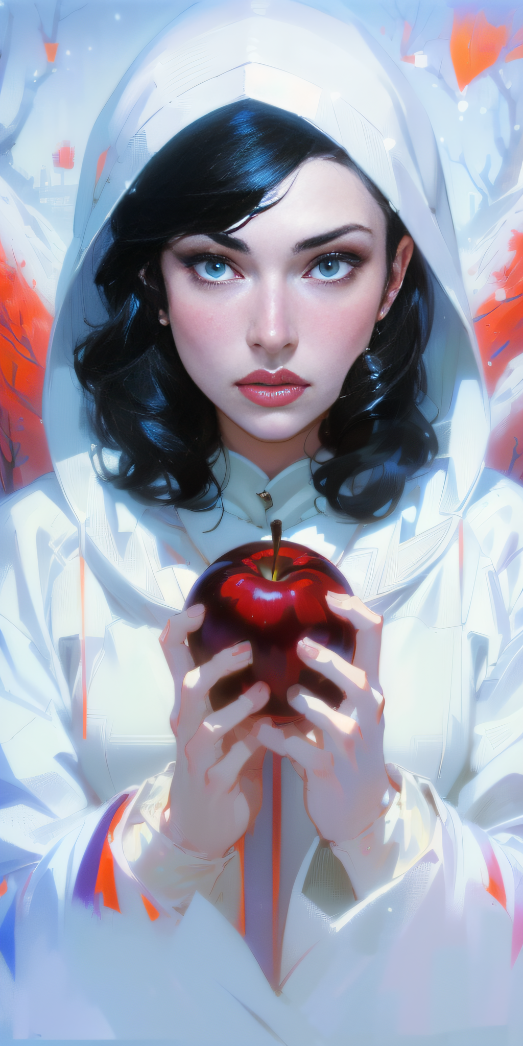 AI generated: ReV Animated prompt: a close up of a person holding an apple in front o... (ReV Animated - Concept Art)