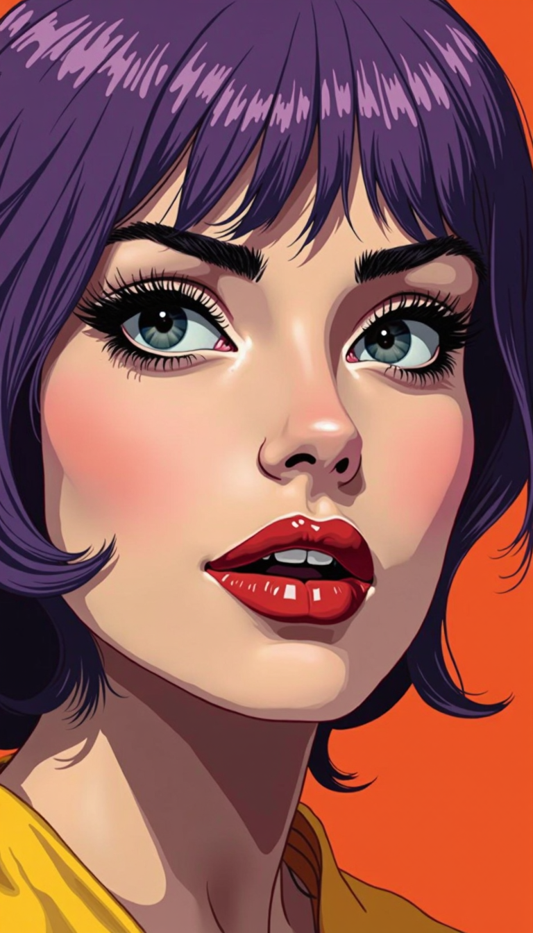 AI generated: FLUX prompt: A close-up portrait of a woman with vibrant purple... (FLUX - Character Design)