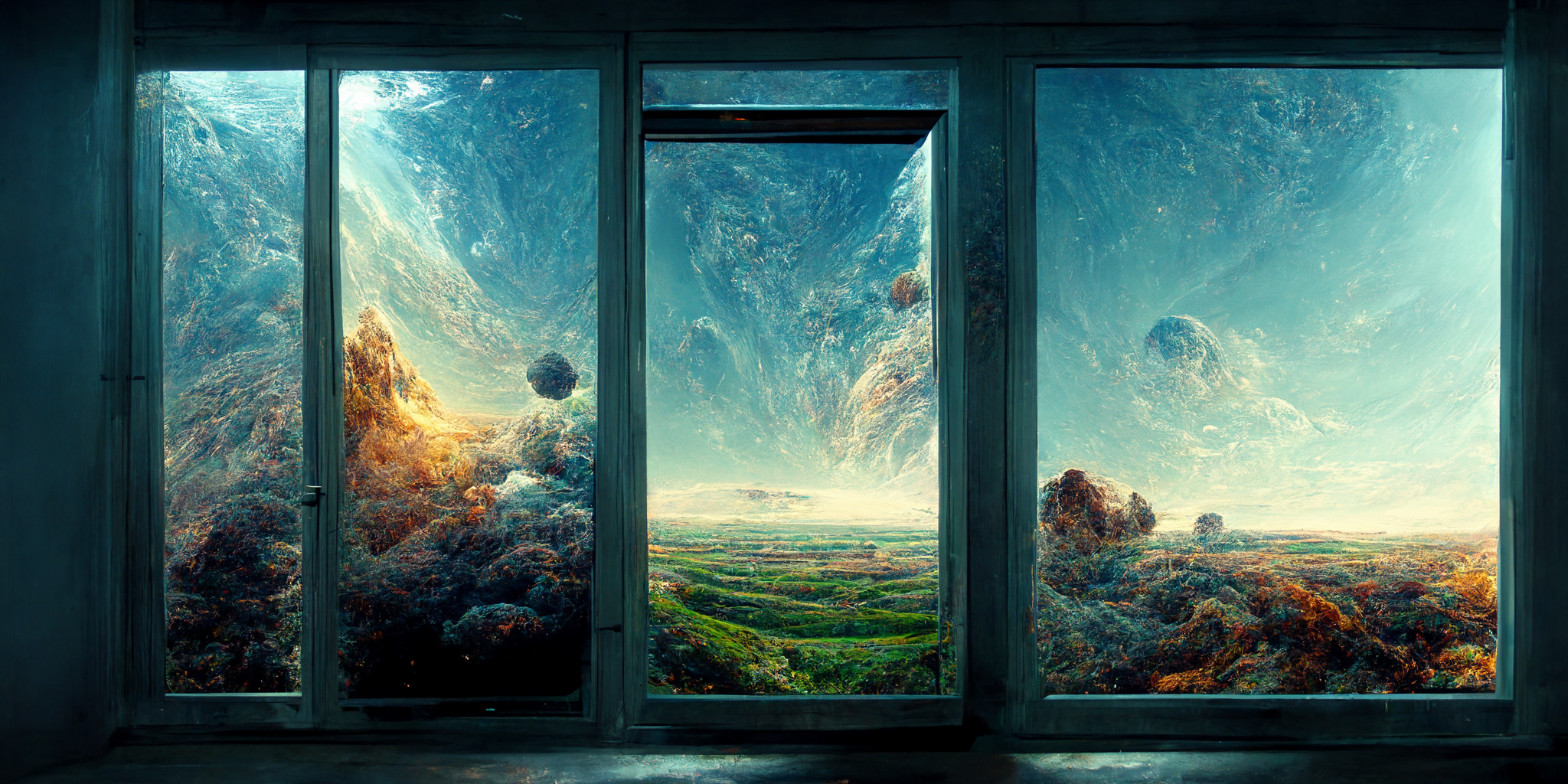 Midjourney prompt: window into a window, into a window, i...