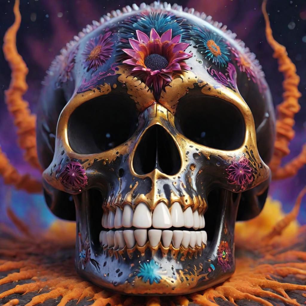 AI generated: Stable Diffusion prompt: active ferrofluid skull, dia de muertos, nebulae b... (Stable Diffusion - Concept Art)