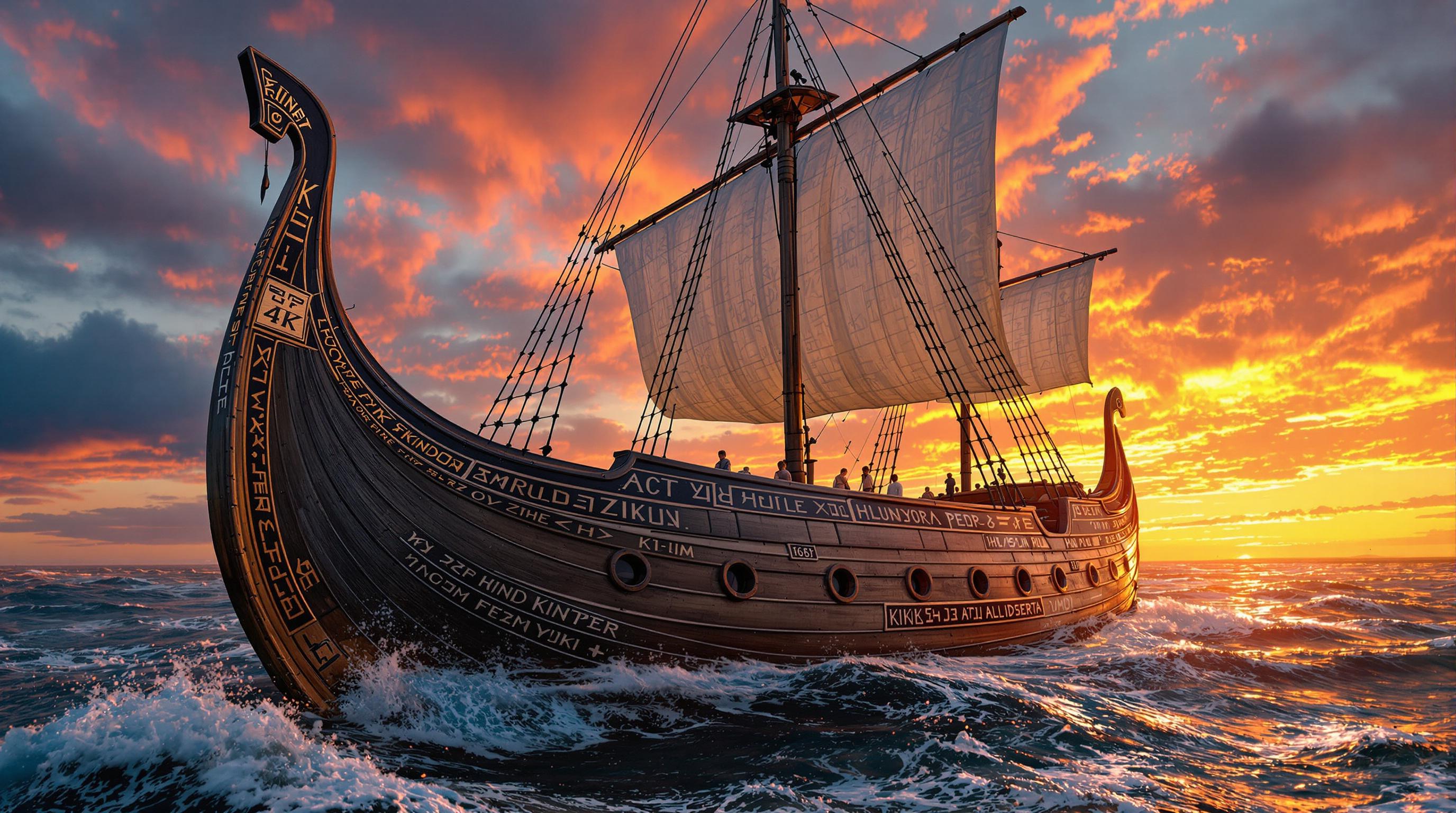 FLUX prompt: Photo of authentic Viking ship with detailed...
