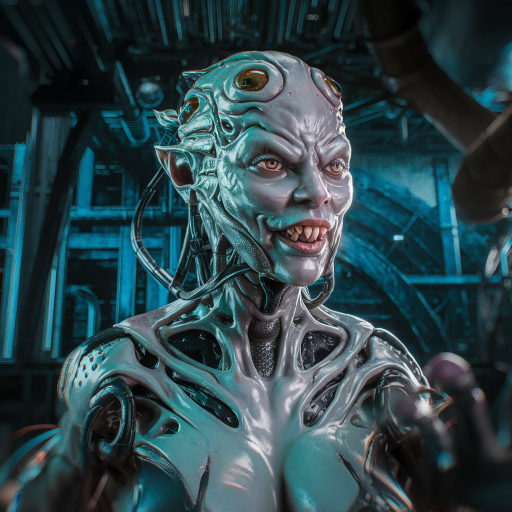 Ideogram prompt: slimy,creepy female cyborg demons,differ...
