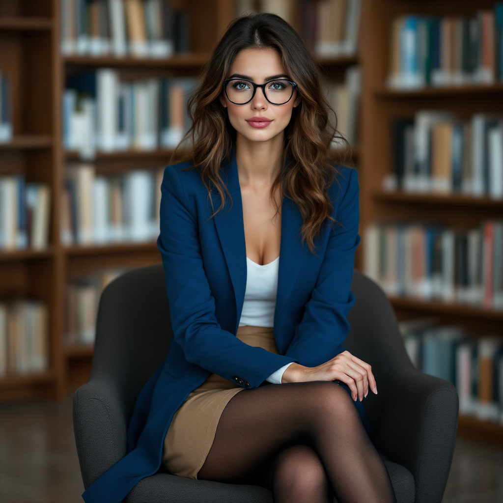 FLUX prompt: full body shot of a beautiful Caucasian professor... - FLUX
