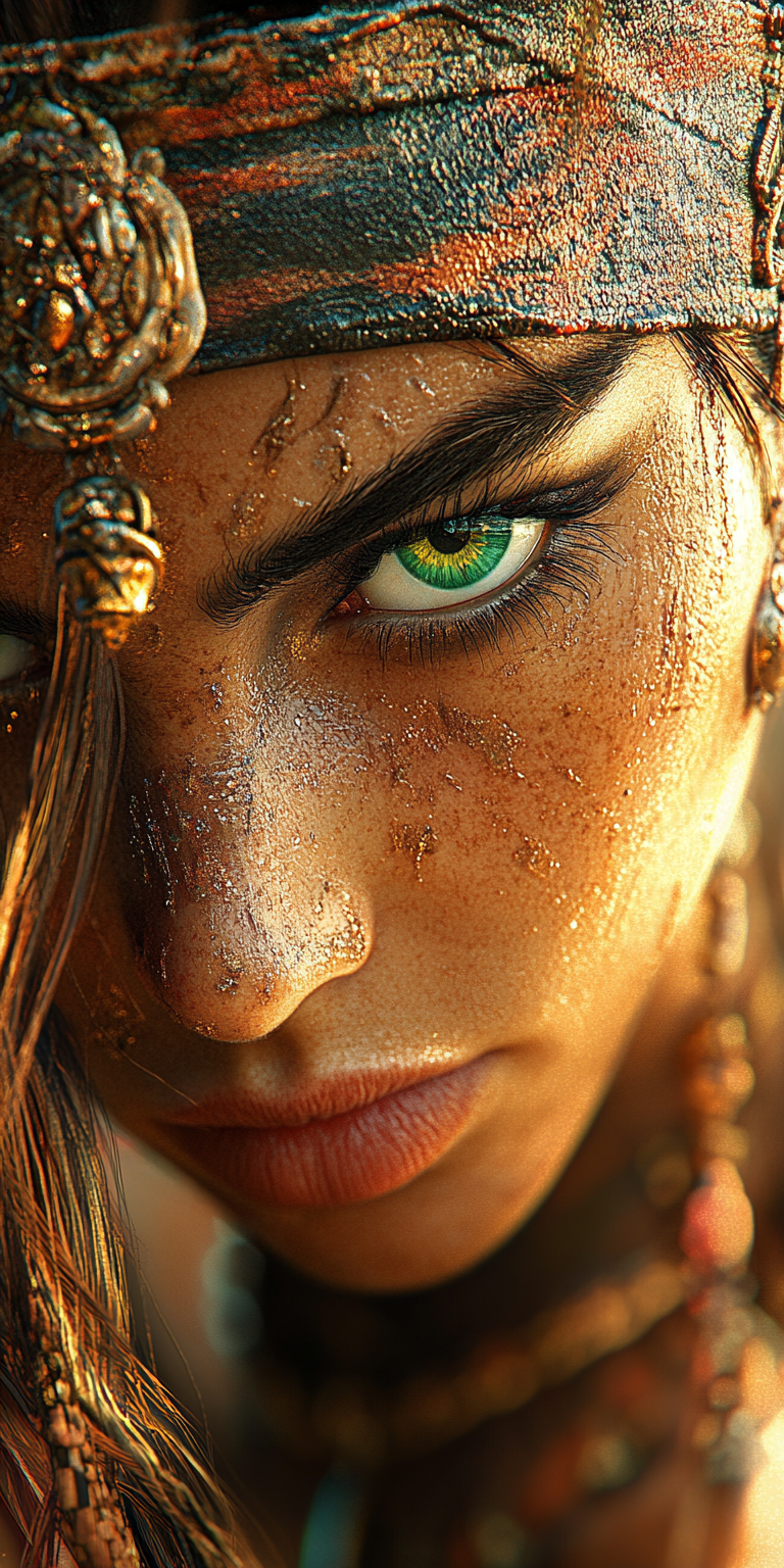 Midjourney prompt: a woman with green eyes, in the style of realism w... - Midjourney