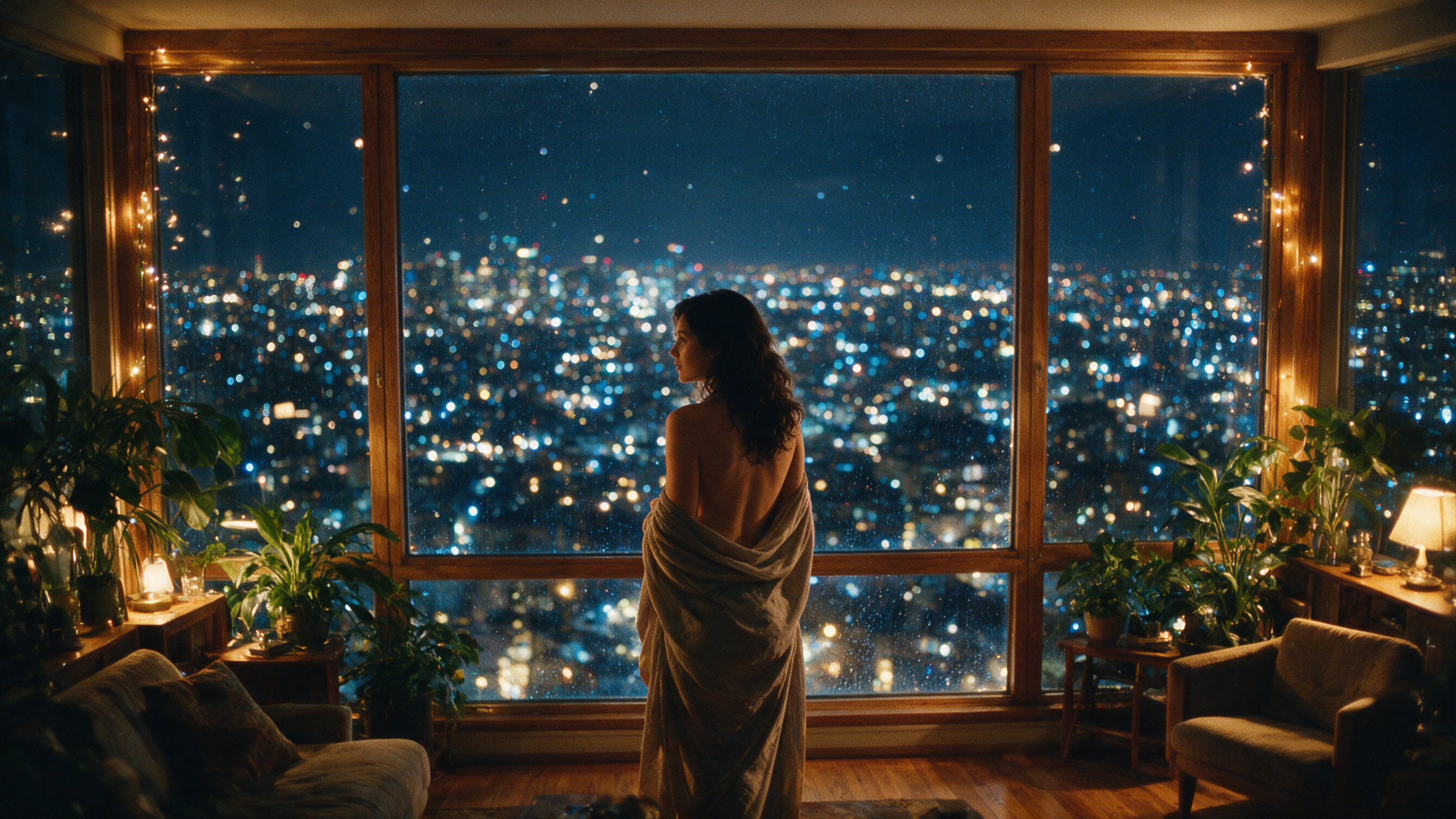 Seedream 5 prompt: Nighttime cinematic scene of a woman standing in f... - Seedream 5