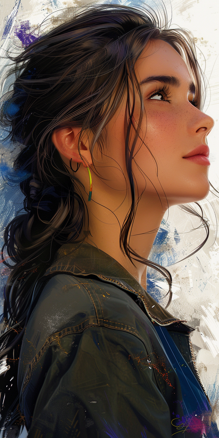 Midjourney prompt: illustration of a young woman, side profile, in th... - Midjourney