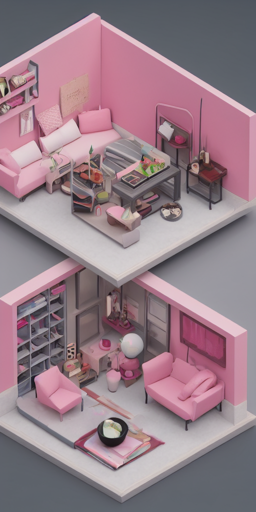 AI generated: Stable Diffusion prompt: Tiny cute isometric living room in a cutaway box, ... (Stable Diffusion - Interior Design)