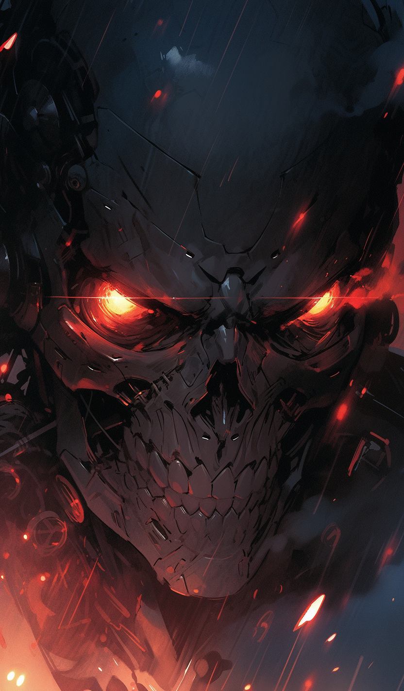 AI generated: Midjourney prompt: Terminator T-800, atmosphere of darkness and horro... (Midjourney - Anime)