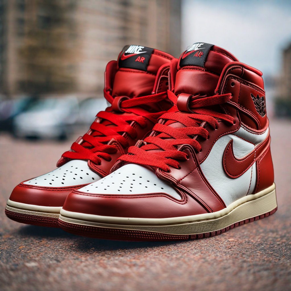 AI generated: Midjourney prompt: a pair of nike Air Jordan snipes | white and red |... (Midjourney - Fashion)