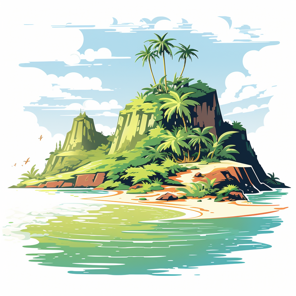 Midjourney prompt: A vibrant illustration of a tropical island, retro... - Midjourney