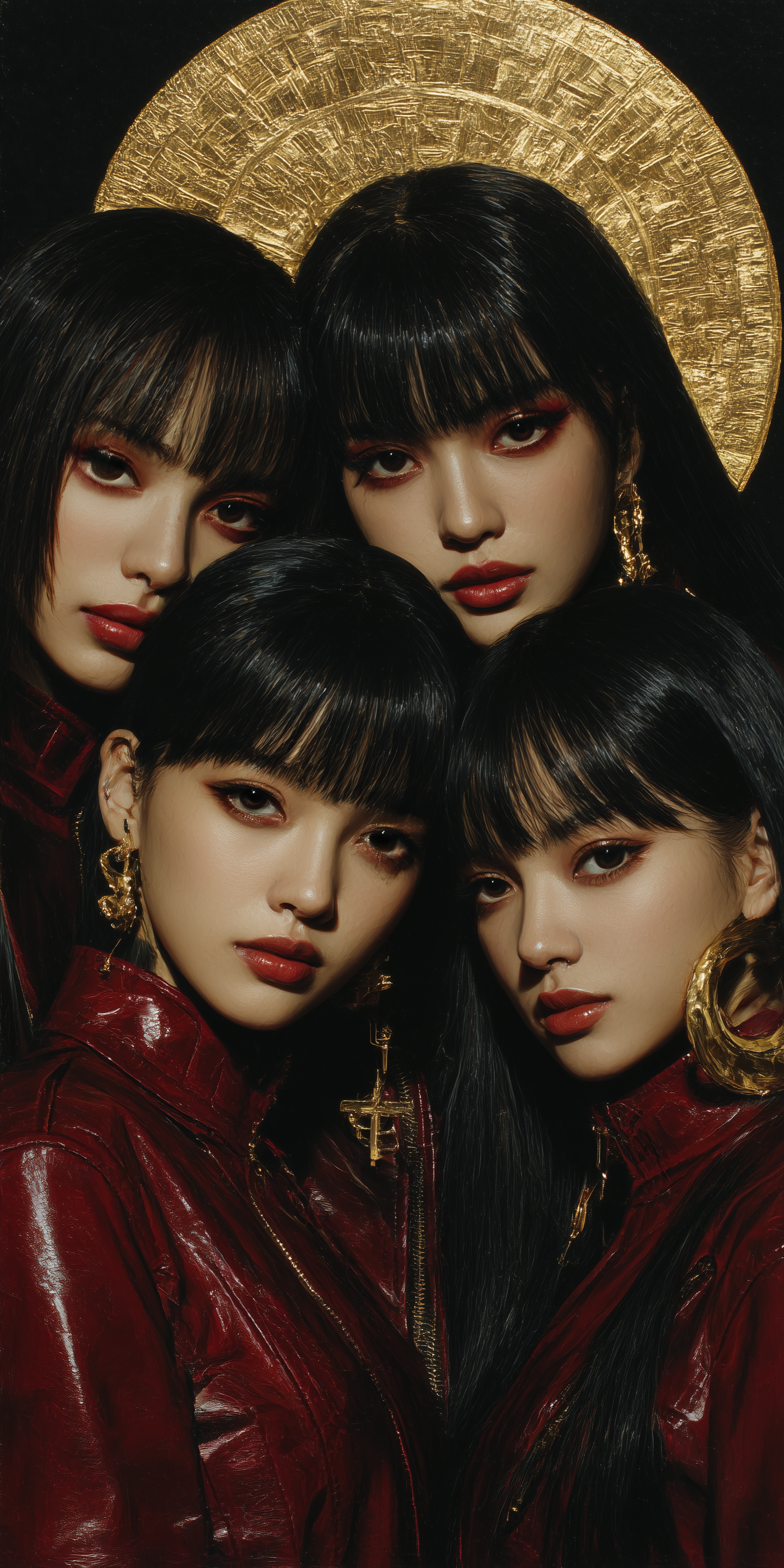 AI generated: Midjourney prompt: 4 beautiful Asian girls with black hair and bangs,... (Midjourney - Concept Art)