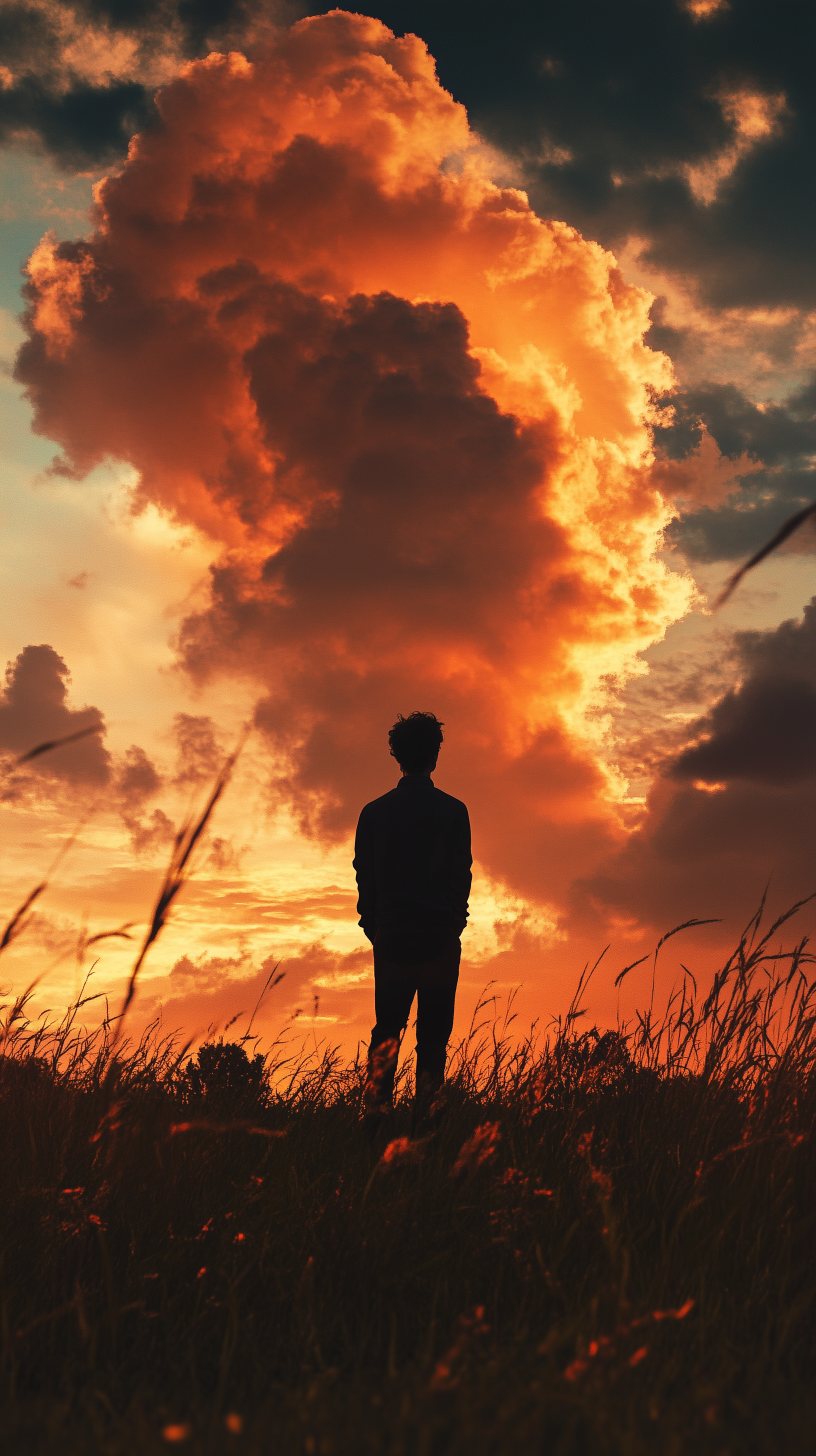 AI generated: Midjourney prompt: cinematic scene, young man standing against a mass... (Midjourney - Photography)