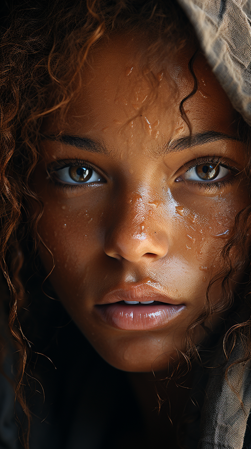 Midjourney prompt: a close up of a woman with freckles on her face, a... - Midjourney