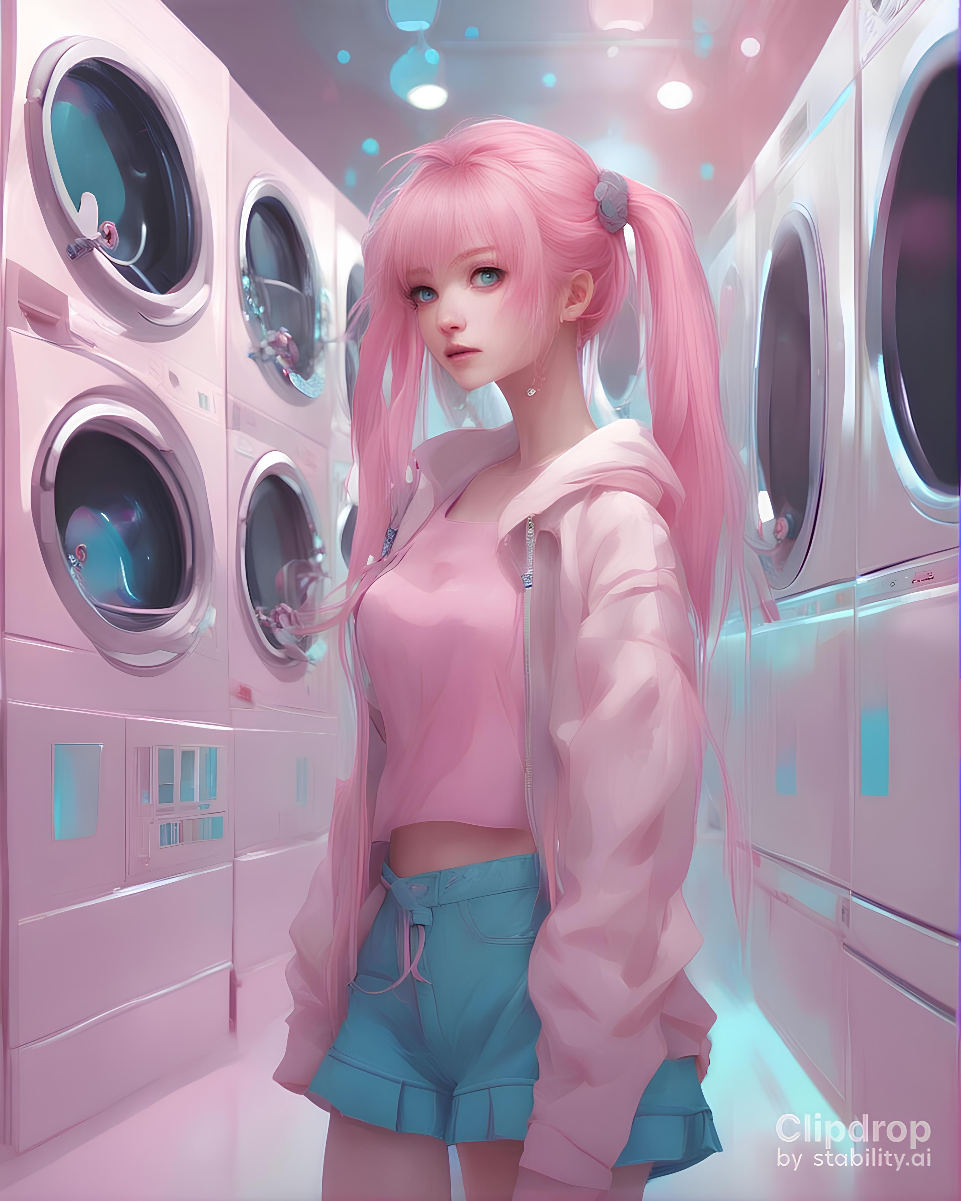 صورة مولدة بالذكاء الاصطناعي: Deliberate prompt: a woman standing in front of a row of washing mach... (نموذج Deliberate - فن مفاهيمي)