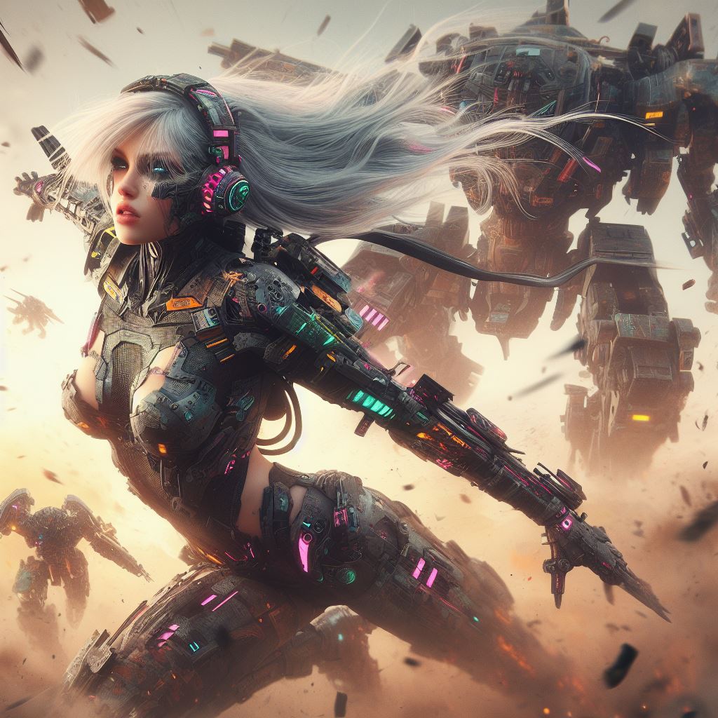 صورة مولدة بالذكاء الاصطناعي: DALL·E prompt: urbanpunk, high angle shot, a pretty cyborg ninja ... (نموذج DALL·E - فن مفاهيمي)