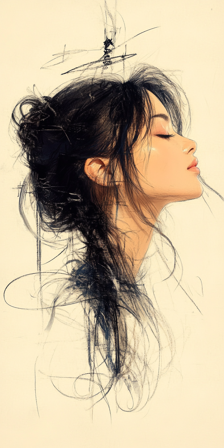 AI generated: Midjourney prompt: drawing of a woman, in the style of video montages... (Midjourney - Portraits)