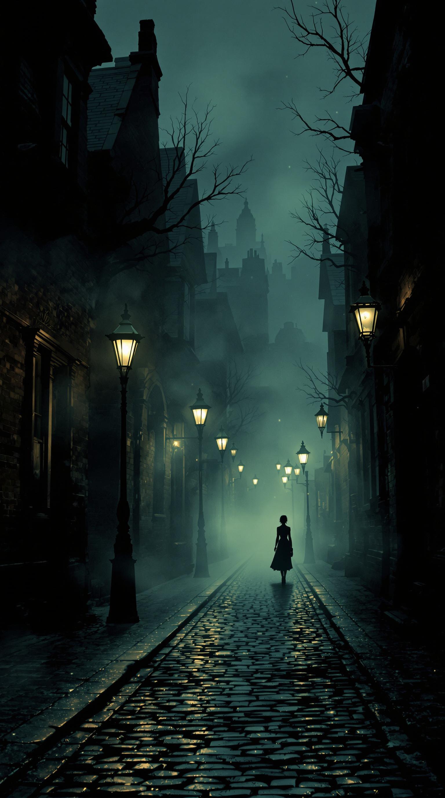AI generated: FLUX prompt: An eerie and mysterious Victorian street scene in ... (FLUX - Architecture)