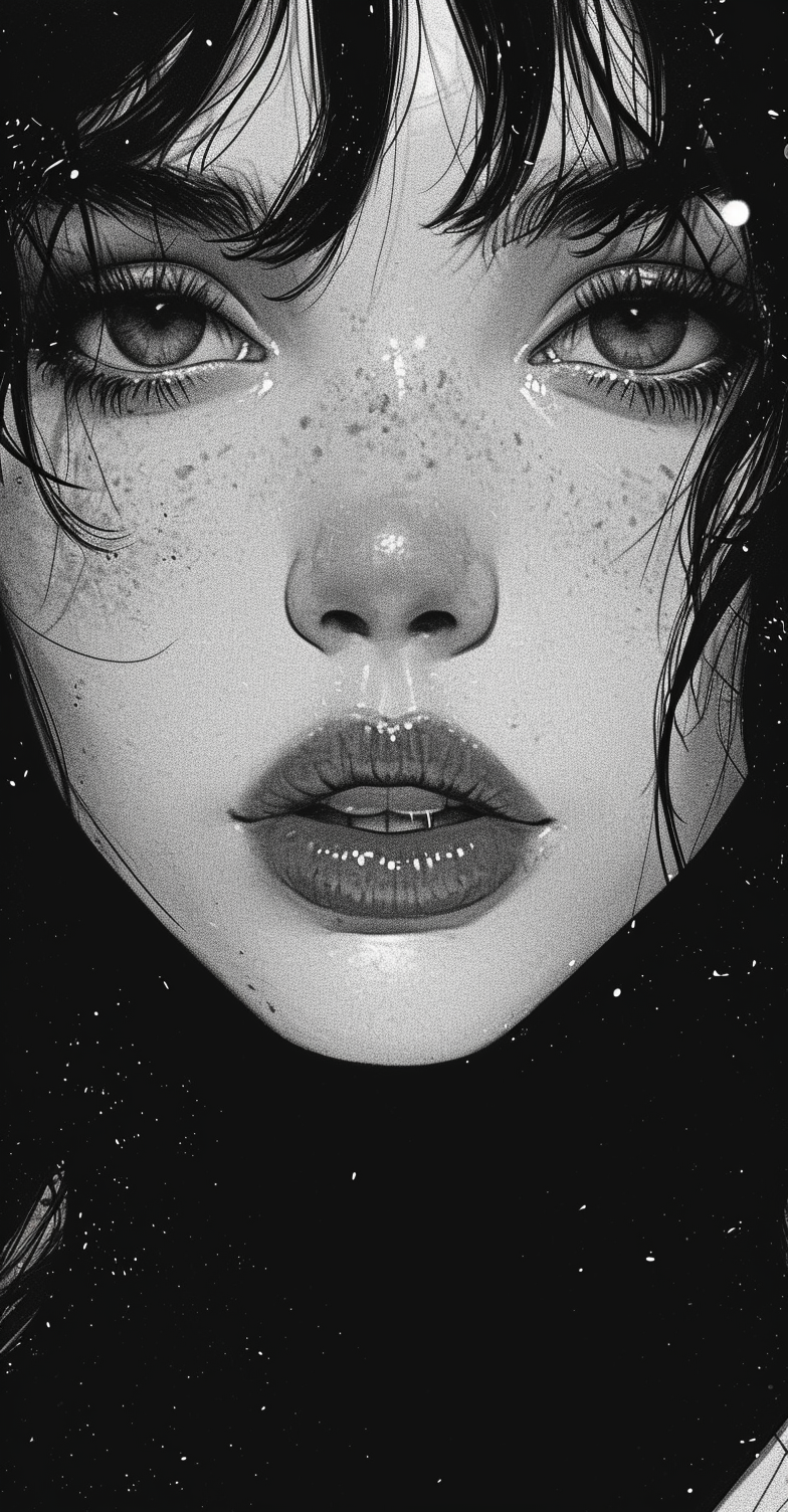 AI generated: Midjourney prompt: an illustration of a girl with a face in dark blac... (Midjourney - Portraits)