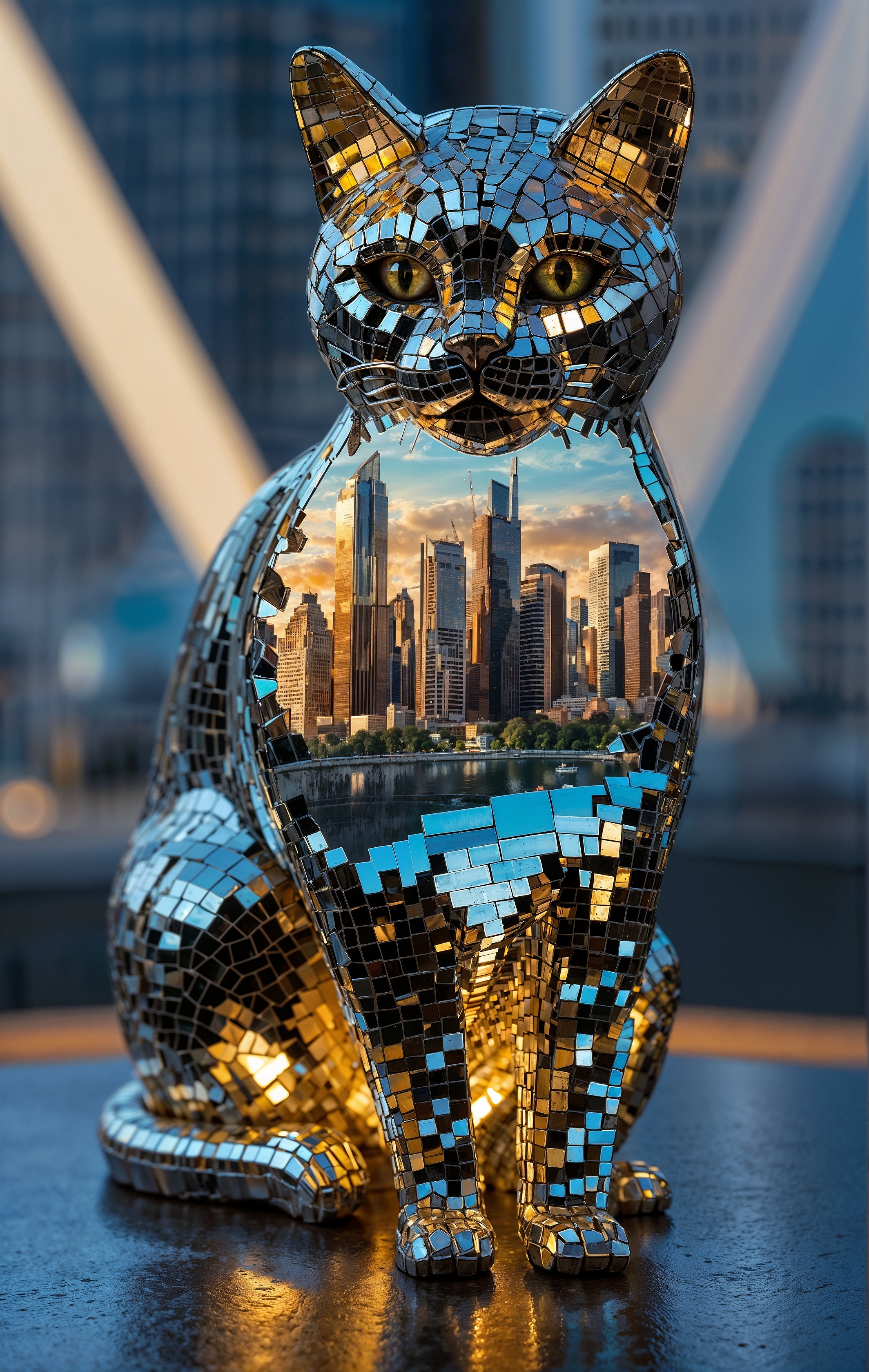 AI generated: Fragment Cat City Reflections (SD XL - Photography)