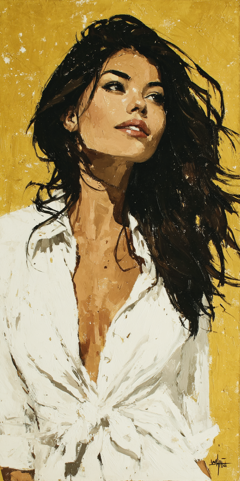 AI generated: Midjourney prompt: a painting of a woman, in the style of brushstroke... (Midjourney - Portraits)