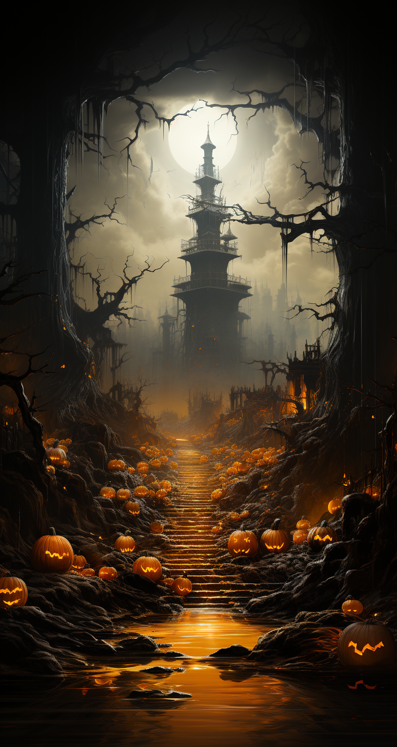 صورة مولدة بالذكاء الاصطناعي: Midjourney prompt: Halloween --ar 68:128 --stylize 750 --v 5.2 (نموذج Midjourney - فن مفاهيمي)