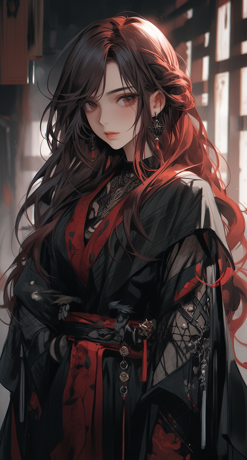 Midjourney prompt: an oriental woman in a black kimono showing some r... - Midjourney