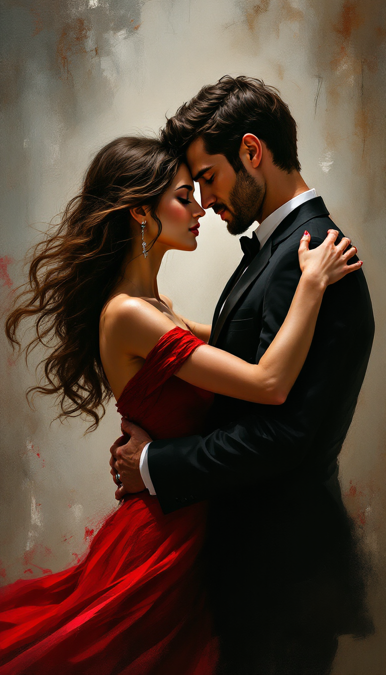 AI generated: FLUX prompt: A passionate couple embraces closely in a romantic... (FLUX - Portraits)