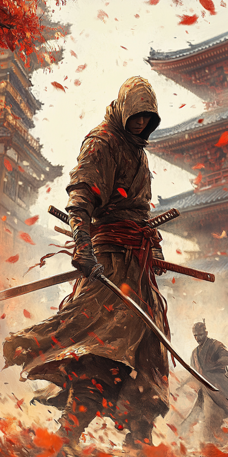 AI generated: Midjourney prompt: A ninja, in the style of Takeshi Murata --ar 1:2 -... (Midjourney - Character Design)