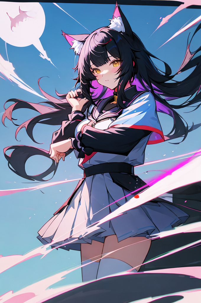 صورة مولدة بالذكاء الاصطناعي: Counterfeit-V2.5 prompt: Anime girl with black hair and white collar cat ea... (نموذج Counterfeit-V2.5 - أنمي)