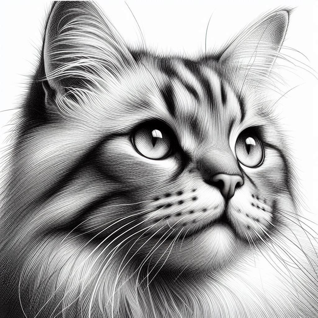 صورة مولدة بالذكاء الاصطناعي: DALL·E prompt: drawing of a cat balck and white, in the style of ... (نموذج DALL·E - صور شخصية)