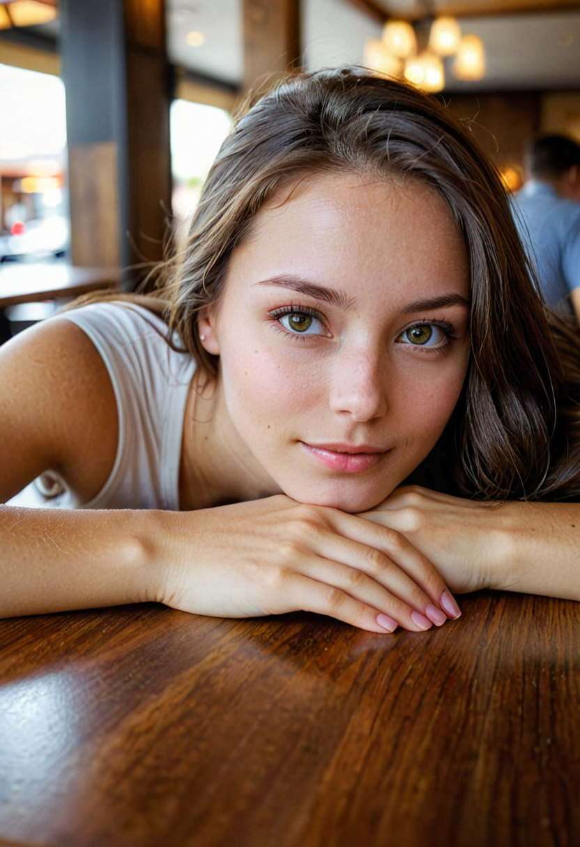 AI generated: Stable Diffusion prompt: iphone photo woman, long brunette hair, leans on a... (Stable Diffusion - Photography)