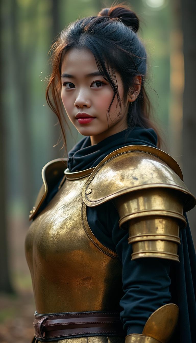 FLUX prompt: a beautiful Asian woman, dressed in medieval warri... - FLUX