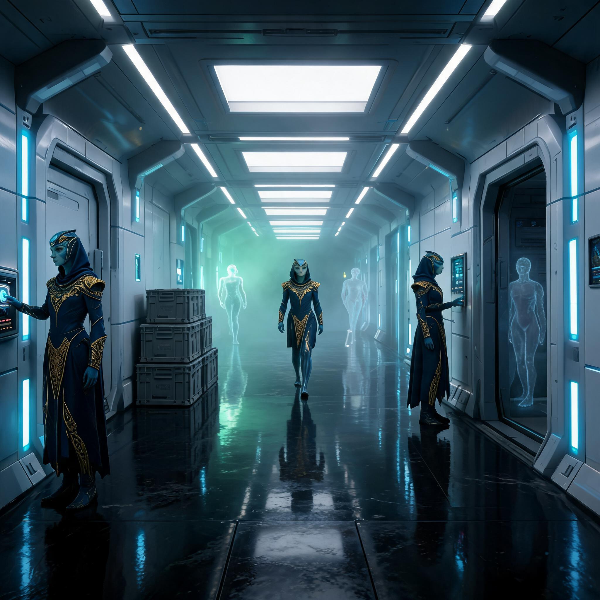 AI generated: Seedream 5 prompt: A tense cinematic science-fiction corridor scene i... (Seedream 5 - Architecture)